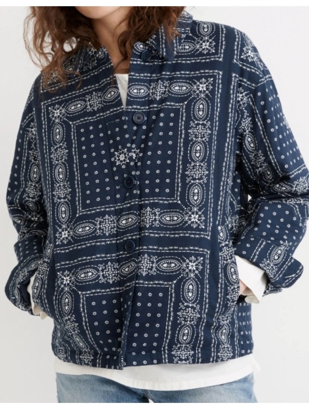 Madewell Padded Chore Jacket in Vintage Bandana Size Medium Blue